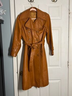 Vintage 1970’s Genuine Leather Double Breasted Trench Coat